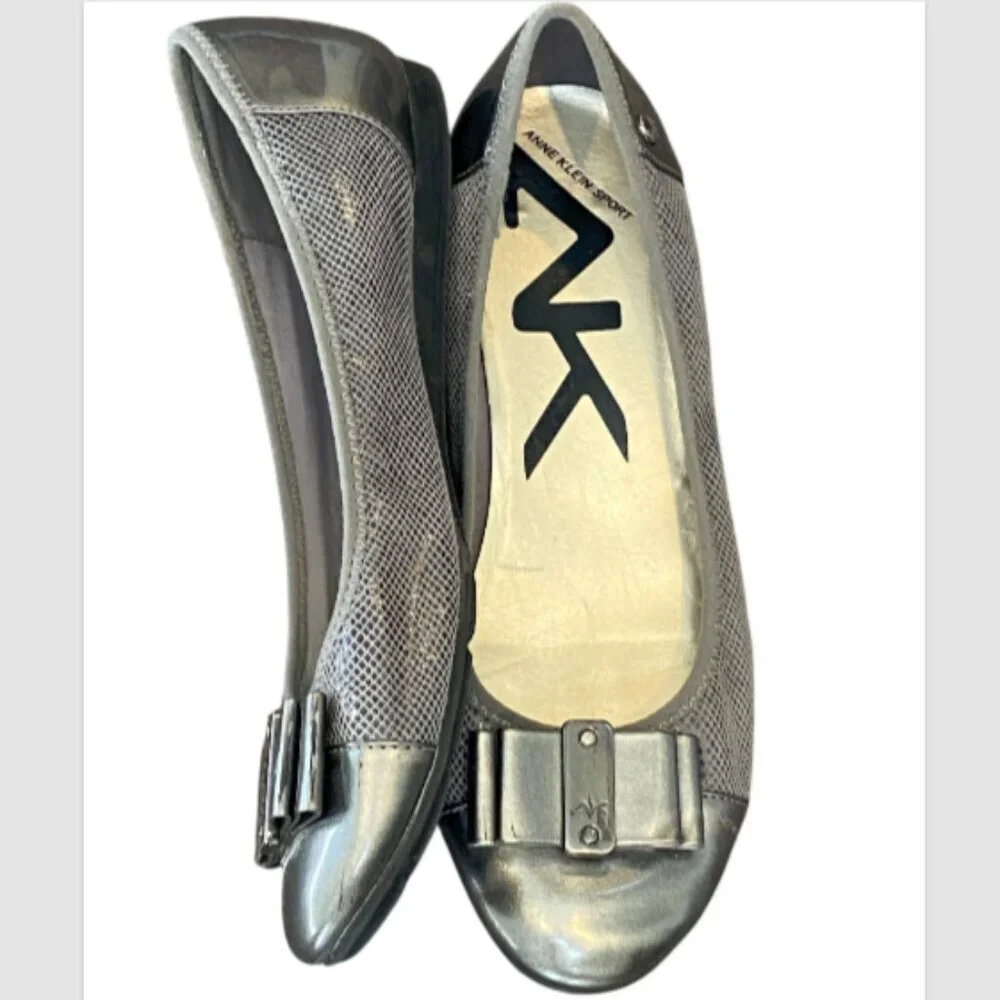 AK Anne Klein‎ Sport Metallic Silver Ballet Flats Sz 7 #330K